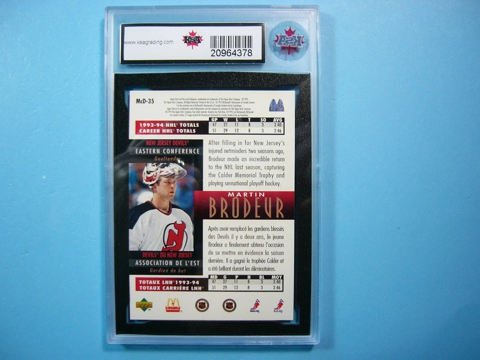 1994/95 UPPER DECK UD MCDONALDS NHL HOCKEY CARD #MCD-35 MARTIN BRODEUR KSA 10 RJ - Image 2 of 2
