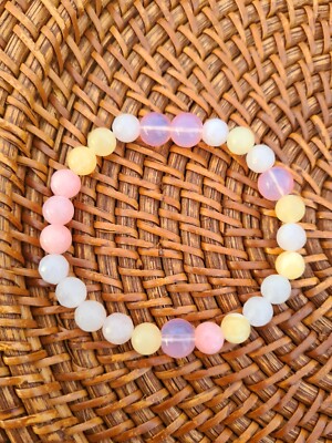 Fairies Blessings Healing Bracelet with Rose Quartz, Pink Mashan Jade, Yellow...