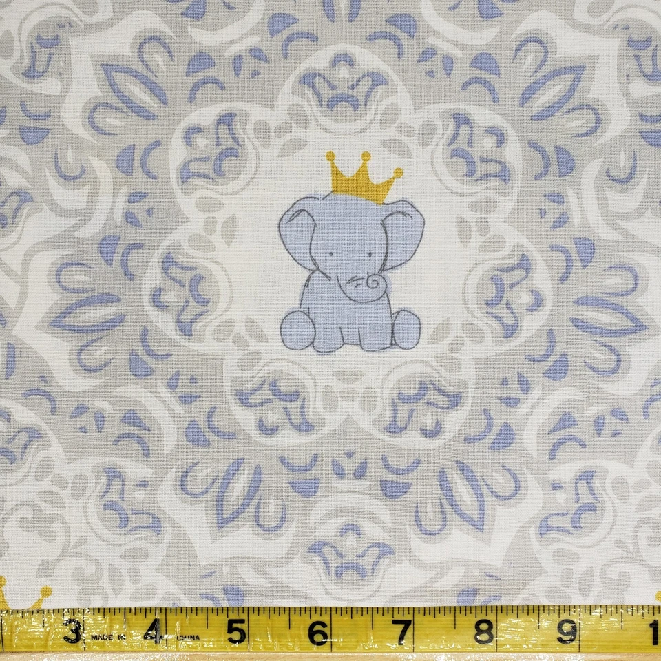 Tela Daisy Kingdom Duke Medallion CP61578 Blanco Gris Floral Elefante 65" x 43" Foto 2 de 4