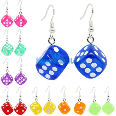 Bluebubble LUCKY DICE Neon Earrings Cute Kitsch Festival 80s 90s Fancy Dress Fun