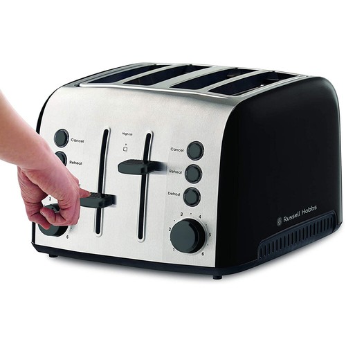 Russell Hobbs Black RHT94BLK Brooklyn 4-Slice Sandwich Slot 1950W Bread Toaster - Picture 3 of 3
