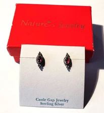 Nature's Jewelry Castle Gap Jewelry Sterling Silver Stud Earrings w/Ruby New/Vtg