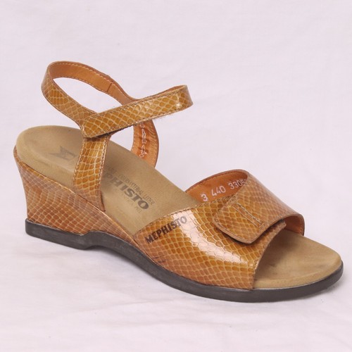 Mephisto Air Relax Sandale Damen 36EU 6US 3,5UK Leder Kroko Keilabsatz Komfort