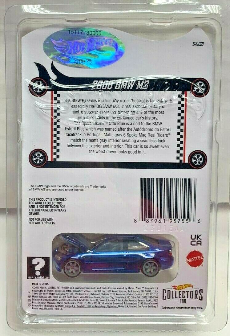 Hot Wheels 2022 Red Line Club Car RLC Otto Blue 2006 BMW M3 Hot Wheels 2022 Red Line Club Car RLC Otto Blue 2006 BMW M3