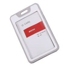 1Pc Grey Meeting ID Badge Card Holder Slim Hard Card Cover Case w/ Lanyard q