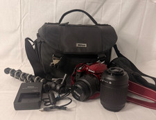 Nikon D3300 DSLR Camera Red W/ 18-55mm Lens Bundle Kit Extra Lens and Charger