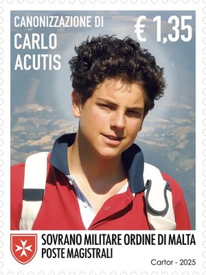 Briefmarke SMOM 2025 - Heiligsprechung des seligen Karl Acutis - Ausgabe gelenk