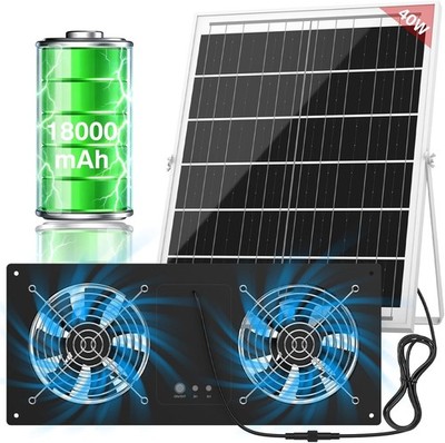 Solarbetriebener Ventilator mit 18000mAh Akku & Timer, 40W 3500RPM High-Speed Solar Ex