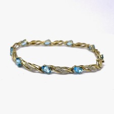 9ct Gold Topaz Diamond Bracelet 9k Yellow Gold Hallmarked Tennis Bracelet 18cm