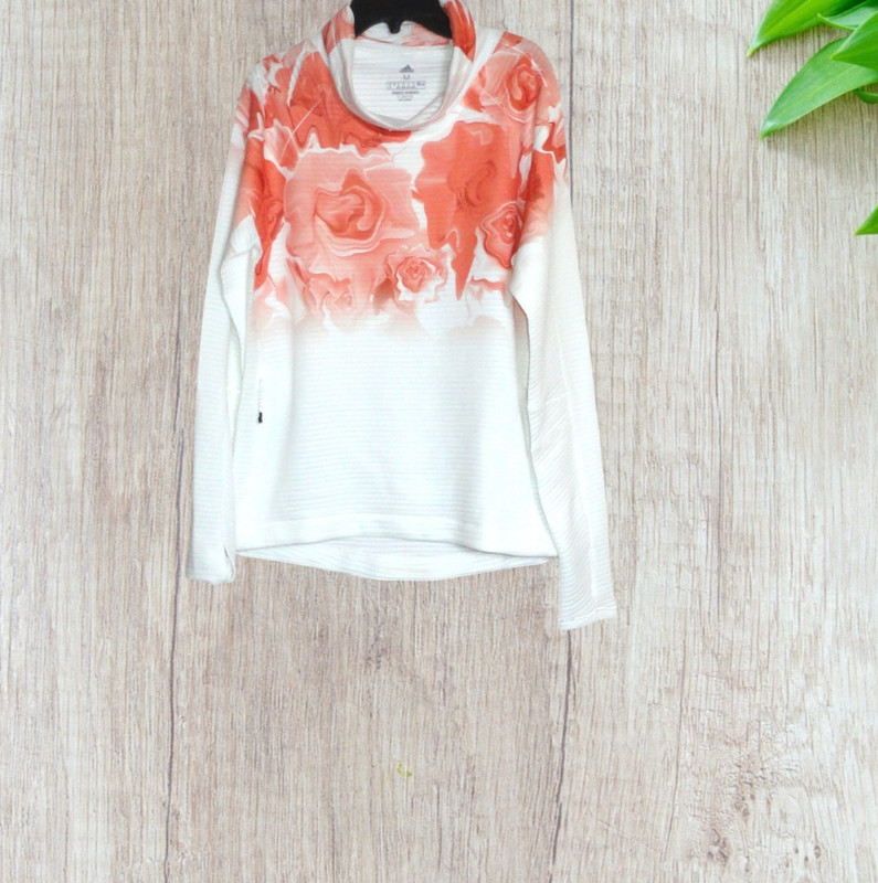 Adidas (Medium) White Floral Long Sleeve Climalite (Energy Running) Top