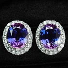 925 Sterling Silver White Gold Earrings Exquisite Vivid Purple Sapphire 12.45Ct