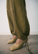 NEW MANGO MNG 150 BEIGE LEATHER SQUARE TOE HEELS SHOES SZ 39 US 8.5