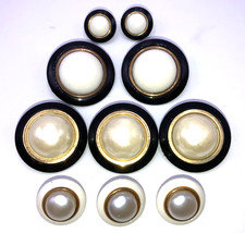 VINTAGE FAUX PEARL GOLD BUTTON BLAZER COAT JACKET BLACK WHITE SEW ARTS CRAFTS