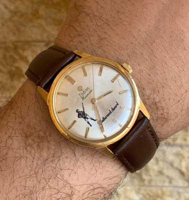 1950's Vintage Zodiac Hermetic Leatherneck Award Watch US Marine Very Rare 34mm