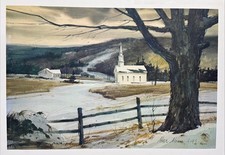 Vintage Marc Moon (1923-2006) Impressionist Church Landscape Watercolor PRINT