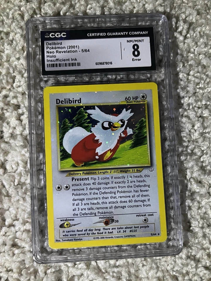 Delibird CGC 8 Pokémon WOTC 2001 Neo Revelation Ink Error Full Holo Bleed Swirl - Image 3 of 4