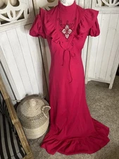 Vintage 1970’s Edwardian Victorian Red Pink Ruffle Praise Dress Size Medium
