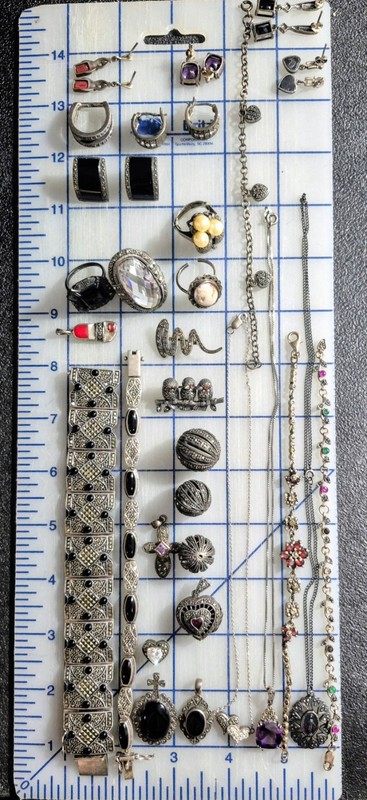 271gr Vintage Modern 925 STERLING  Marcasite Jewelry ESTATE LOT 