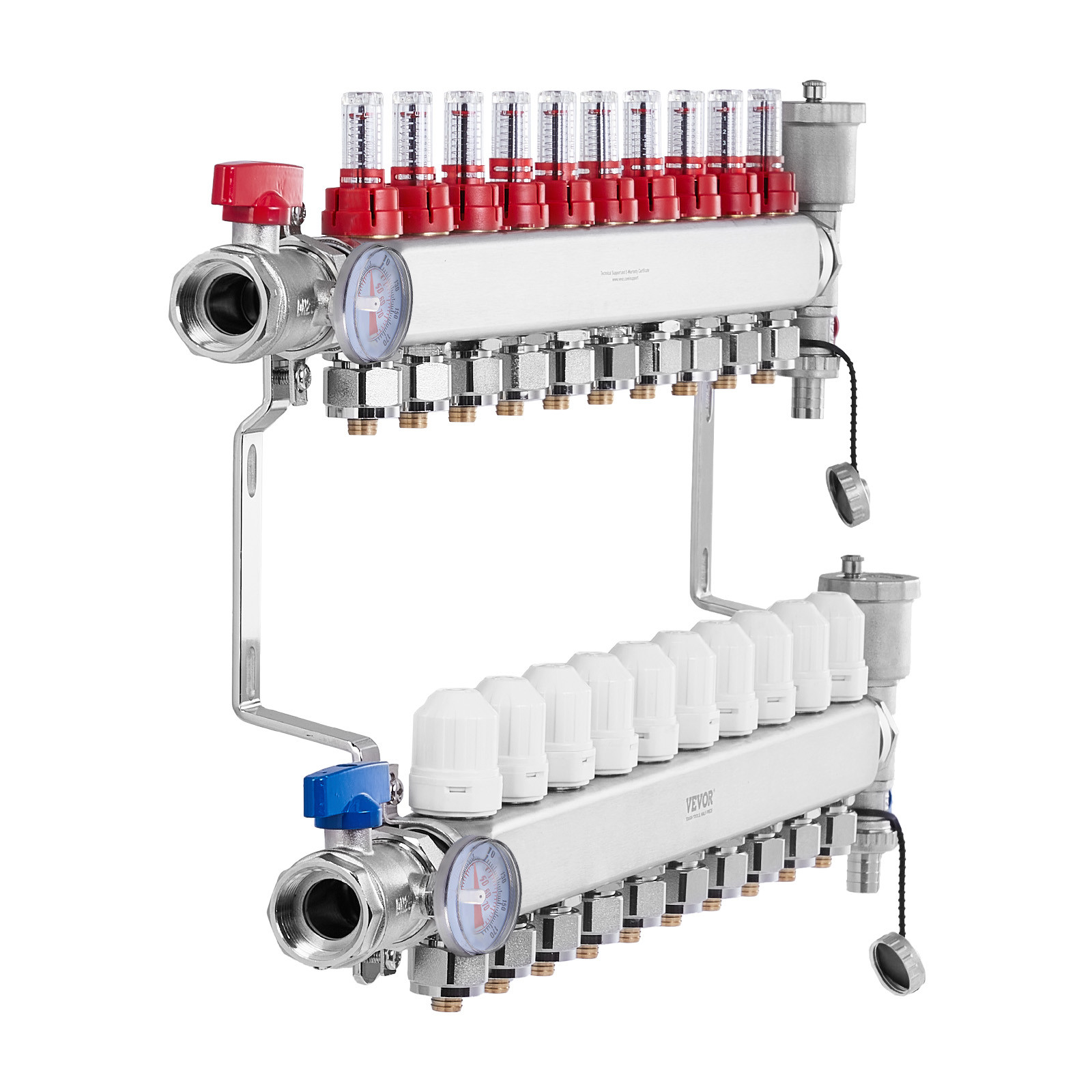 VEVOR 10-Branch Radiant Heat Manifold 1/2" PEX Tubing Floor Heating Manifold Set