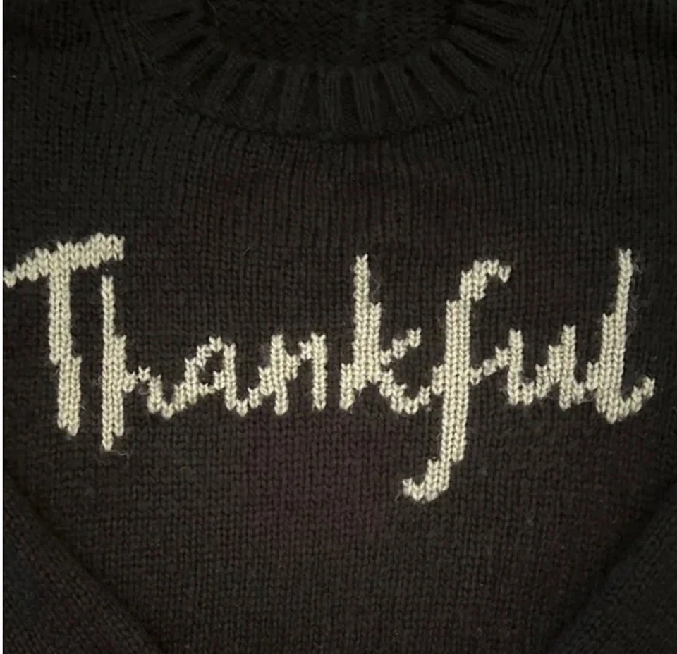 Suéter “Agradecido” Madera Envíos Negro/Crema S/M Grueso Mezcla Mohair-Lana Acogedor Foto 3 de 4