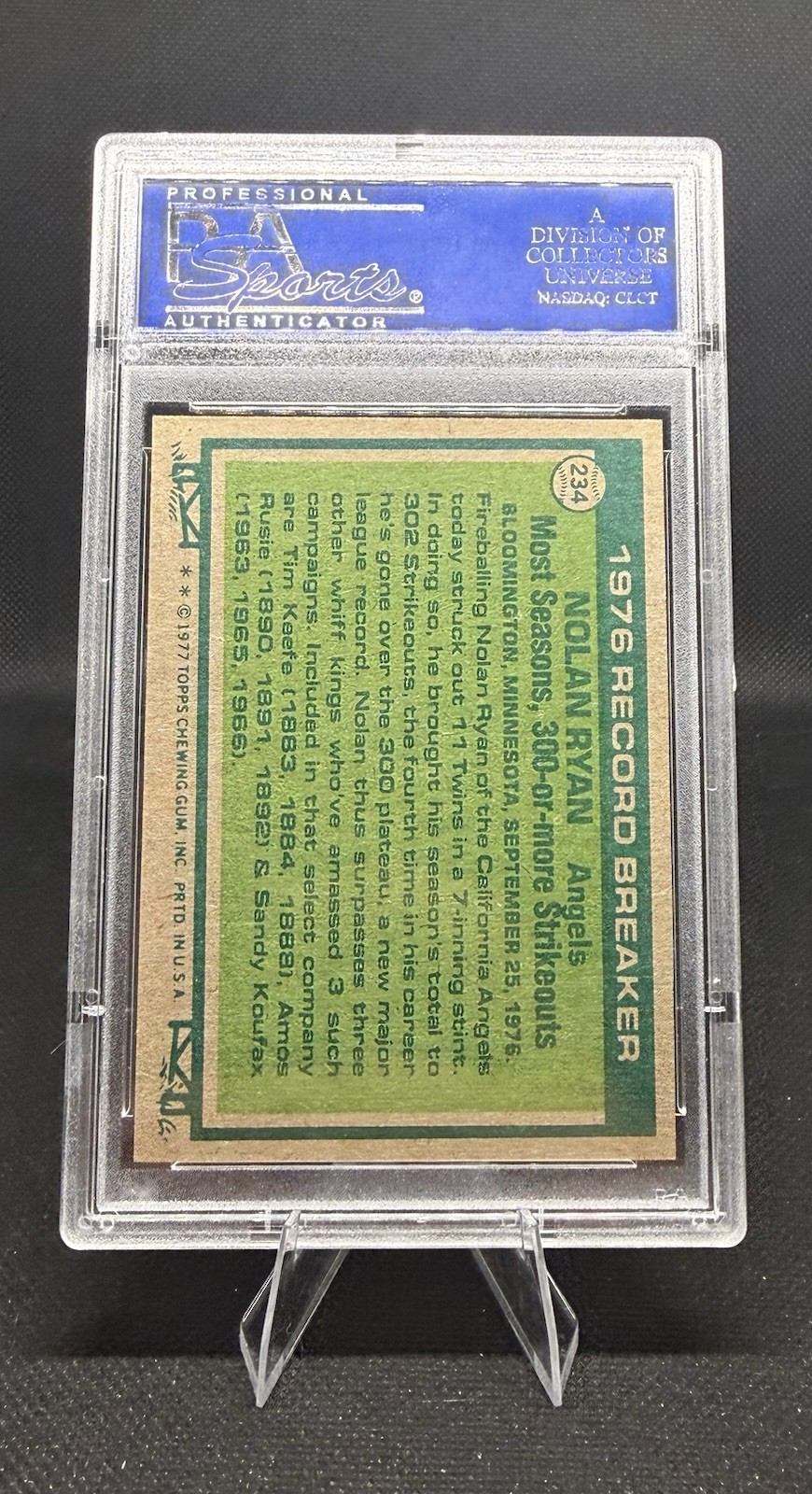 1977 Topps - Record Breaker Nolan Ryan #234 PSA NM-MT 8 view 2