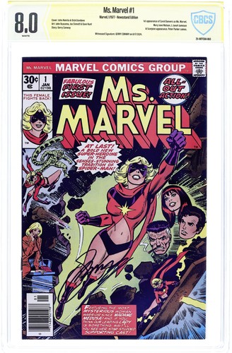 Ms. Marvel #1 CBCS 8.0 Newsstand Witnessed Sig Conway 1977 25-1AF7C6A-063
