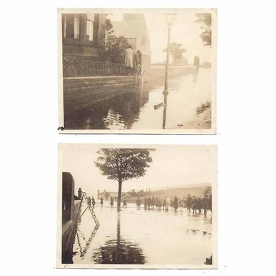 CAMBRIDGESHIRE Szenen von Überschwemmungen unbekannter Ort 2 x Vintage Fotos um 1926