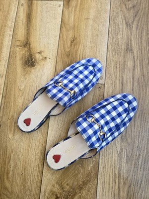 GUCCI HORSEBIT PRINCETOWN PLAID GINGHAM MULES SIZE 40 EU, 9.5 US, 7 UK 