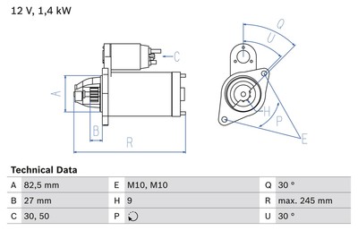 Anlasser Starter BOSCH 0 986 013 010 +71.40  Pfand M10 für 190 MERCEDES W201 T2