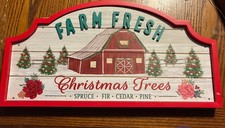 Pioneer Woman Farm Fresh Christmas Trees Sign 20  x 10  Double Hooks For Hanging