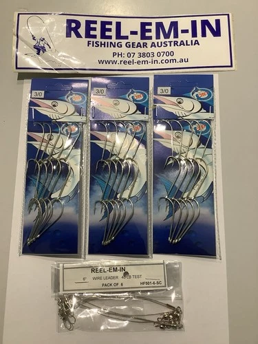 #3/0 GANG HOOKS 3 Cards 15 Gangs & 6 X 6” Wire Trace Quality Fishing Tackle, sp