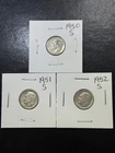 (3 Coins) 1950 1951  1952 All S Mints Silver Roosevelt Dimes