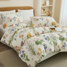 100 Cotton Duvet Cover King Size Botanical Garden Print, Green Floral Duve...