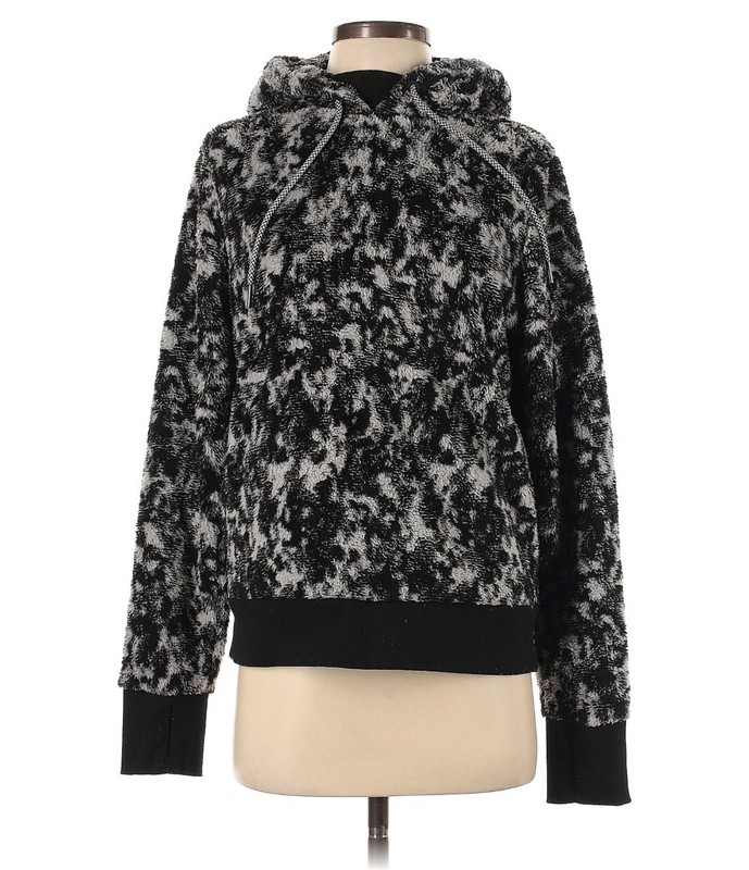 Athleta Tugga Sherpa Jacquard Hoodie Sweatshirt Black Gray White Size Small