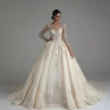 Customzied Wedding Dress Luxury Beaded Applique Princess Ball Gown Long sleeve