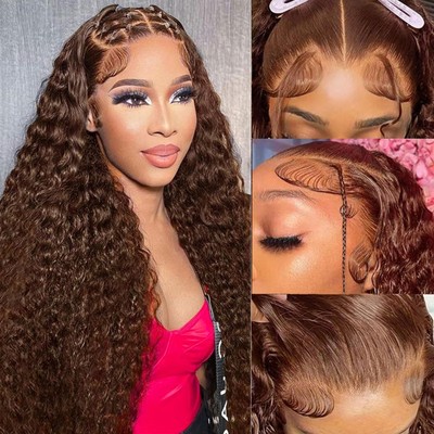 Chocolate Brown Deep Wave Lace Front Wigs Human Hair 13X6 Lace
