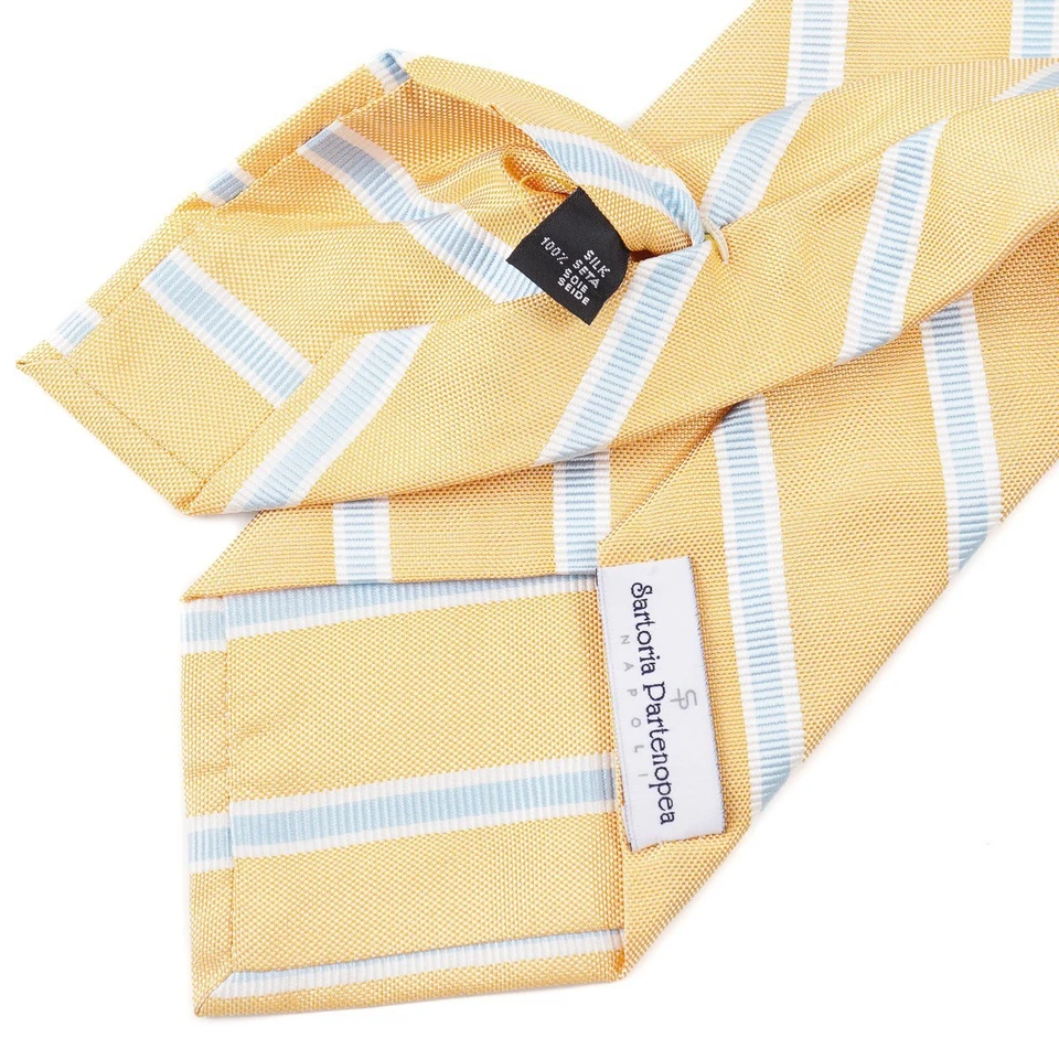 Sartoria Partenopea Sherbet Orange-Sky Blue Ribbon Stripe Silk Tie New - Image 4 of 4