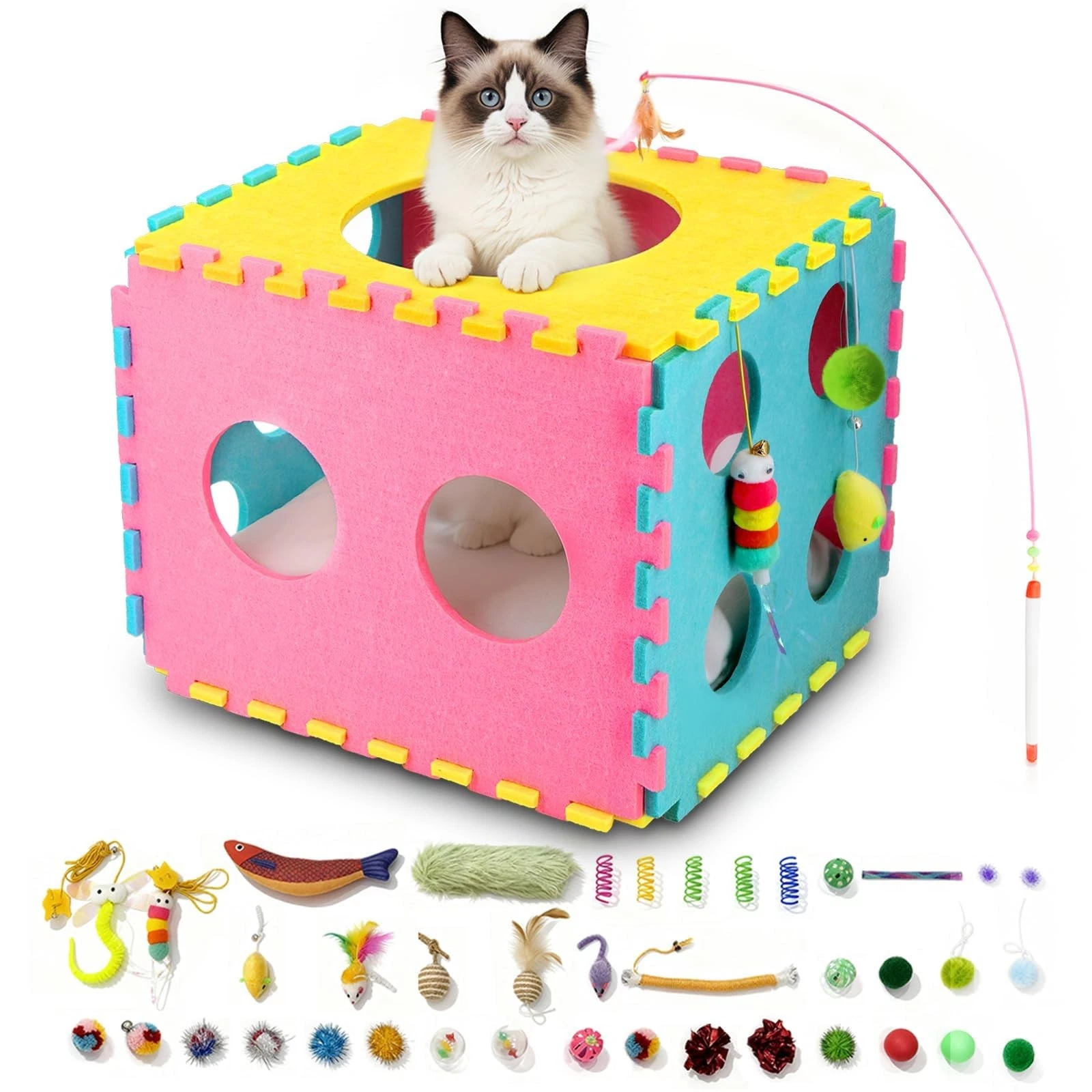 41 Pcs Interactive Cat Toys for Indoor Cats, Kitten Toys with Soft Pillow, Ca...