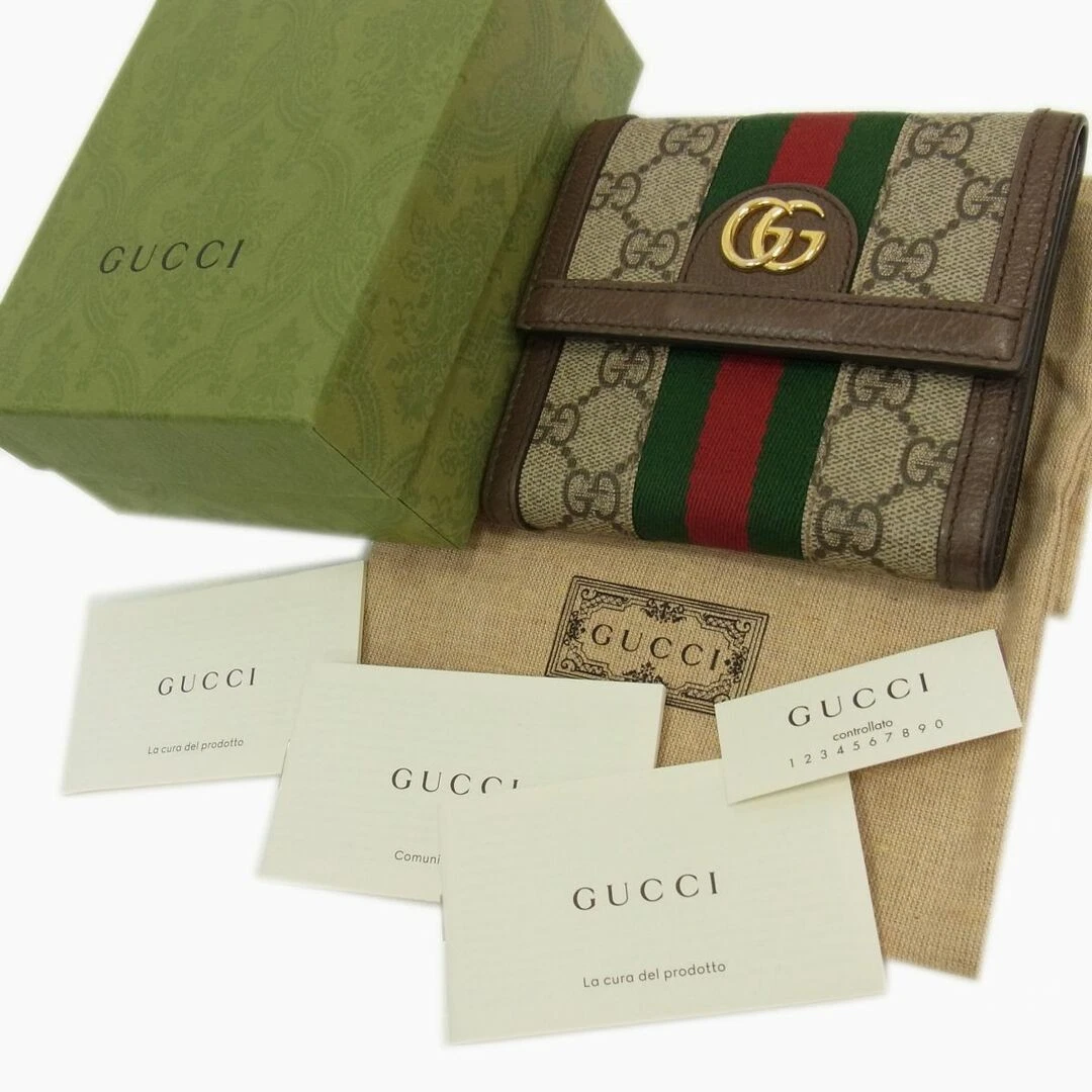 Portefeuille GUCCI Ophidia GG Supreme toile rayures toile rabat français bon état Gu