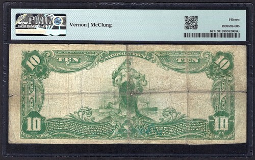 🇺🇸 KS 1902 $10 ♚♚ LURAY, KASAS ♚♚ PMG CHOICE FINE 15, SCARCE NOTE - Picture 2 of 2