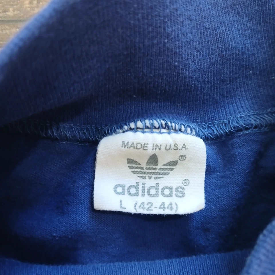 Vintage Adidas Shirt Mens Large Blue Mock Neck Logo Made In USA Cotton 90s - Image 3 of 4