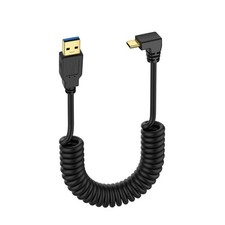 SinLoon USB Type C Coiled Cable 5Gbps Retractable 90 Degree USB3.0 to Black