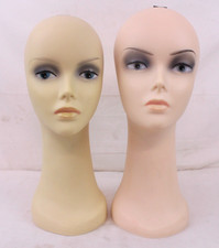 2 Vintage Mannequin Head Wig Painted Eyes Bust Eyelashes White Troika