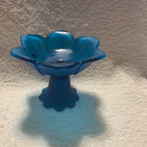 Westmoreland Frosted Satin Blue Glass Pedestal Bowl/Candle Holder Original Tag - Picture 1 of 9