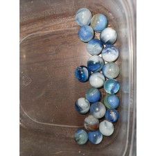 20 Vintage Glass Marbles LOT Blue White Clear LOT V
