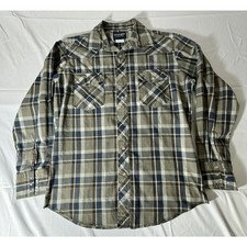 Wrangler Men's Long-Sleeve Pearl Snap Blue Brown Plaid Shirt - Size M