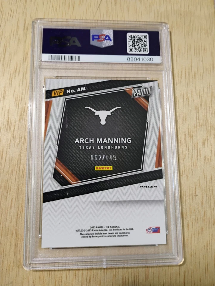 2023 Panini National VIP Gold Arch Manning Prospects Blue Sparkle /149 PSA 9 - Image 2 of 2