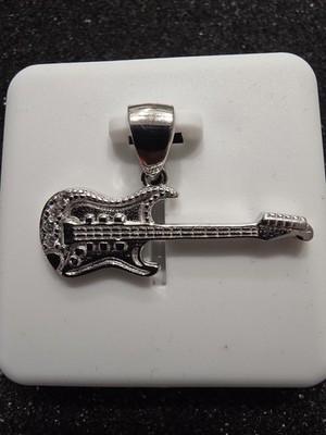 Gitarrenanhänger, 0,05ctw Farbe D VVS1 Moissanit, massiv 925 Sterling Silber 