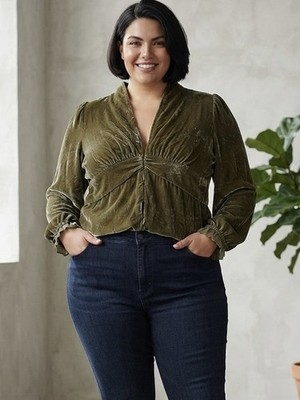 SAVOIR Women's Olive Green Velvet Jacket, UK 22 / EUR 48, Silk Blend, Elegant