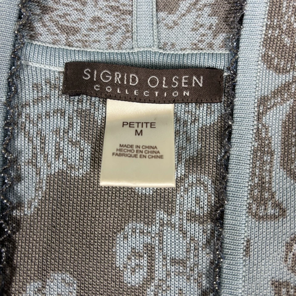 Sigrid Olsen Cardigan Sweater Womens Medium Petite Blue Floral Silk Lace Trim - Image 3 of 4